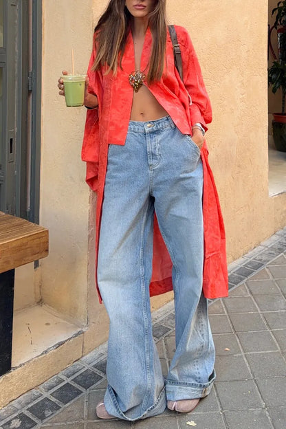 Women's Stylish Long V-Neck Button-Front Cardigan