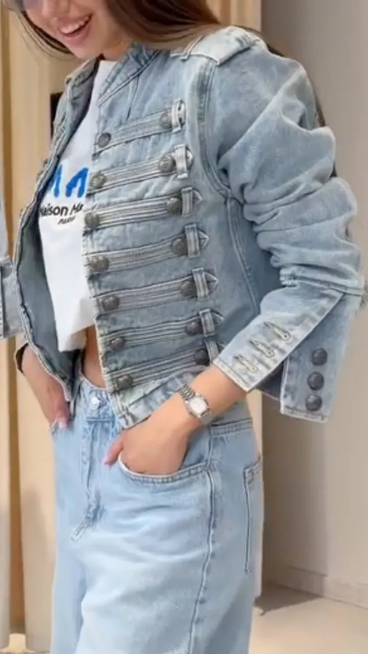 Light Blue Military-Style Denim Jacket