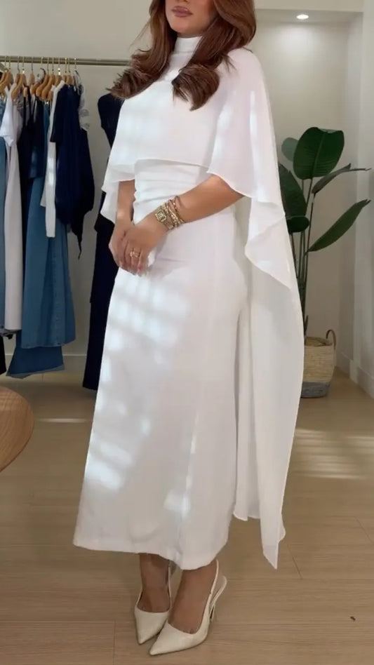White Cape Sleeve Midi Skirt Set