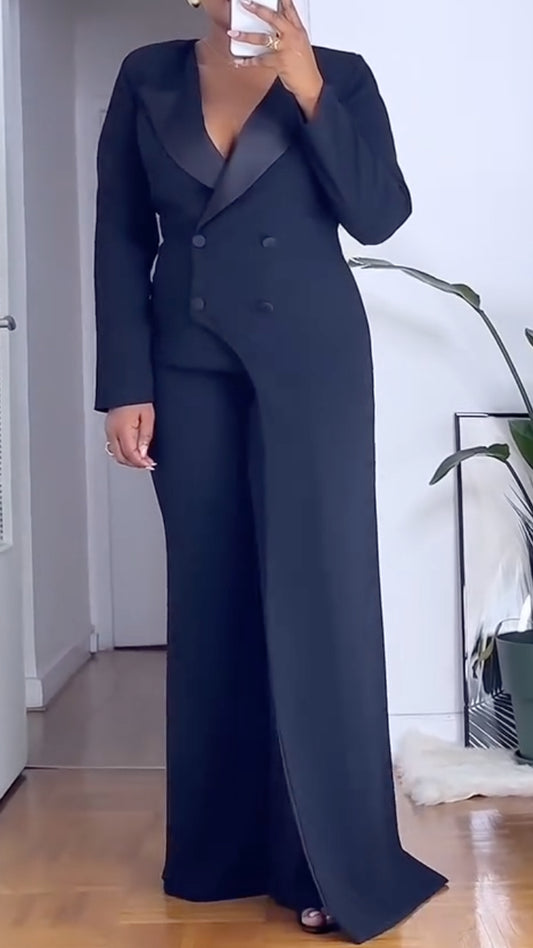 Lapel Double-Breasted Irregular Wide-Leg Suit