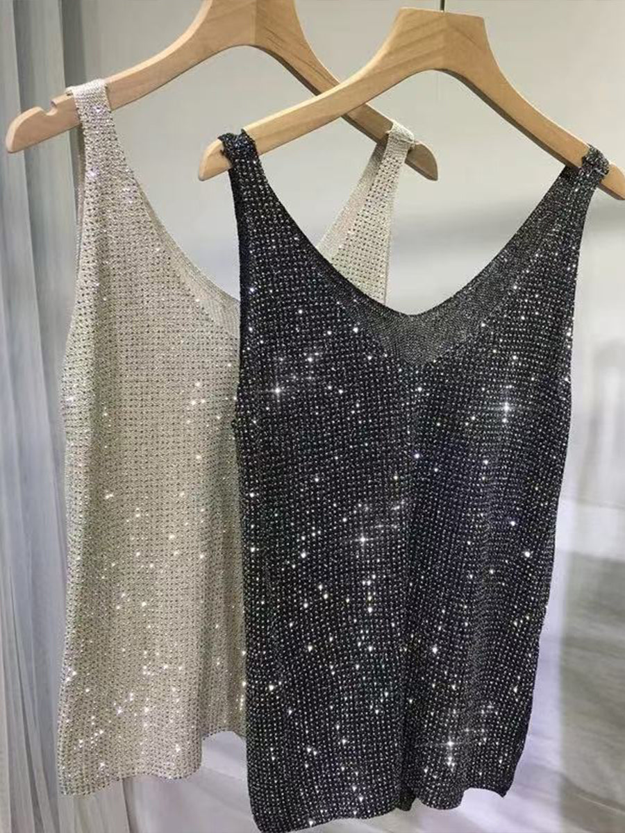 Stylish, Sparkling Rhinestone Knit Vest
