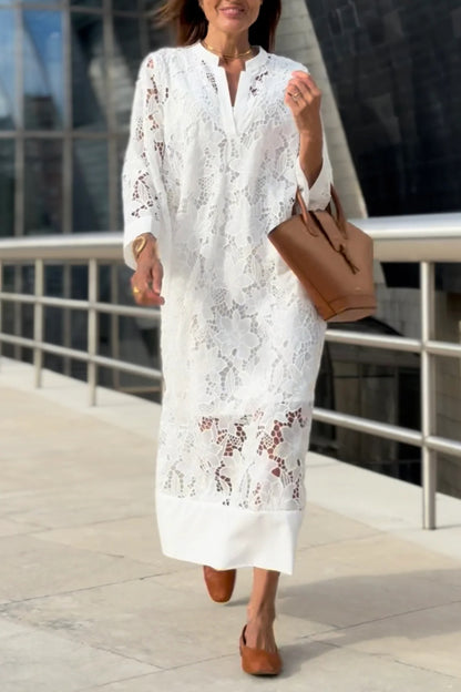 Floral Lace V-Neck Kaftan Midi Dress