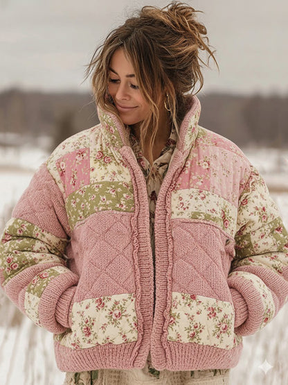 Women's Vintage Floral Patchwork Cozy Knit Sweater