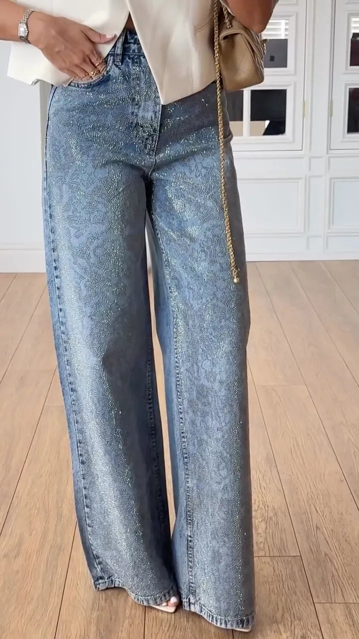 Crystal Embellished Wide Leg Jeans