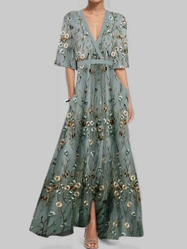 Elegant Mid Sleeve Maxi Dress