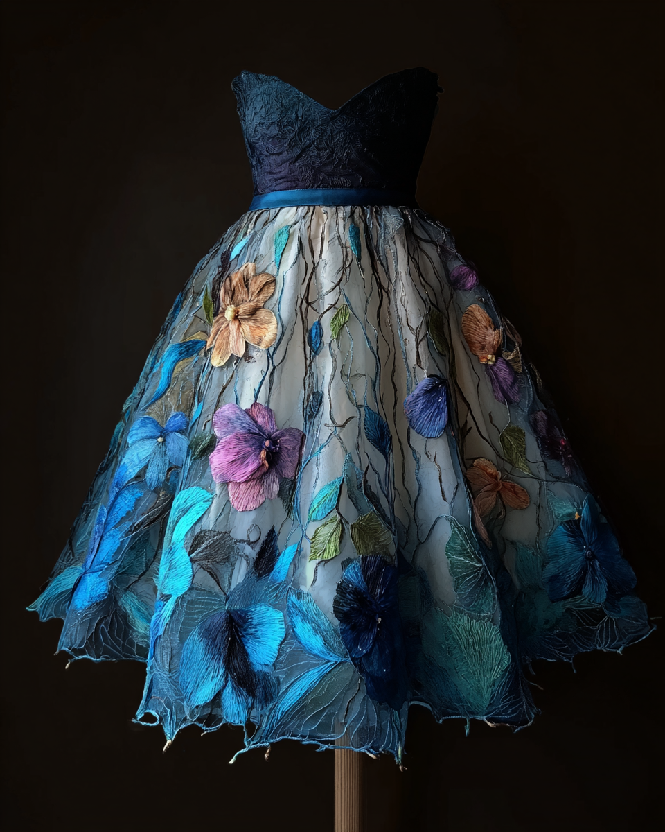 Elegant Patchwork Floral Skirt  8e9f