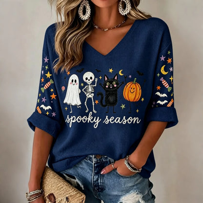 Women's Retro Spooky Season Ghost Pumpkin Print Casual T-shirt