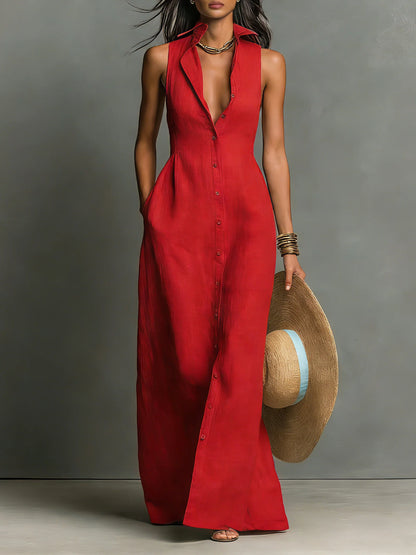 Linen Sleeveless Shirt Maxi Dress