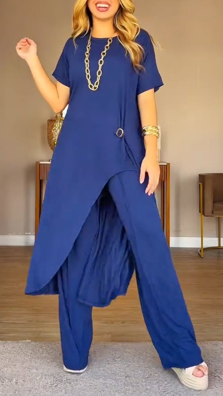 Asymmetric Longline Top & Harem Wide Leg Pants Co‑Ord Set