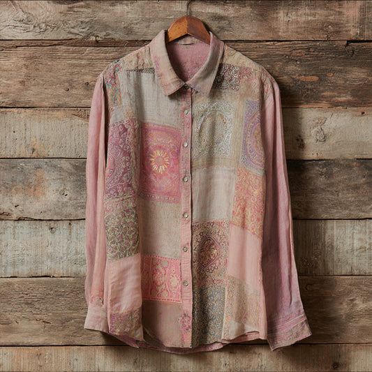 Bohème Style Patchwork Floral Cardigan Long-sleeved Button-down Shirt