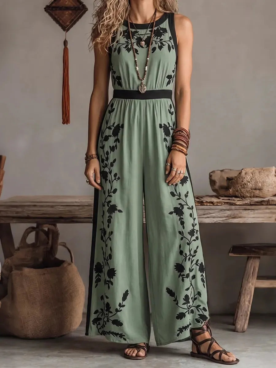 Elegant Botanical Wide-leg Jumpsuit