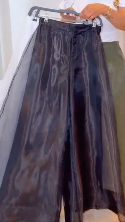 Women's Organza Patchwork Double-Layer Wide-Leg Pants