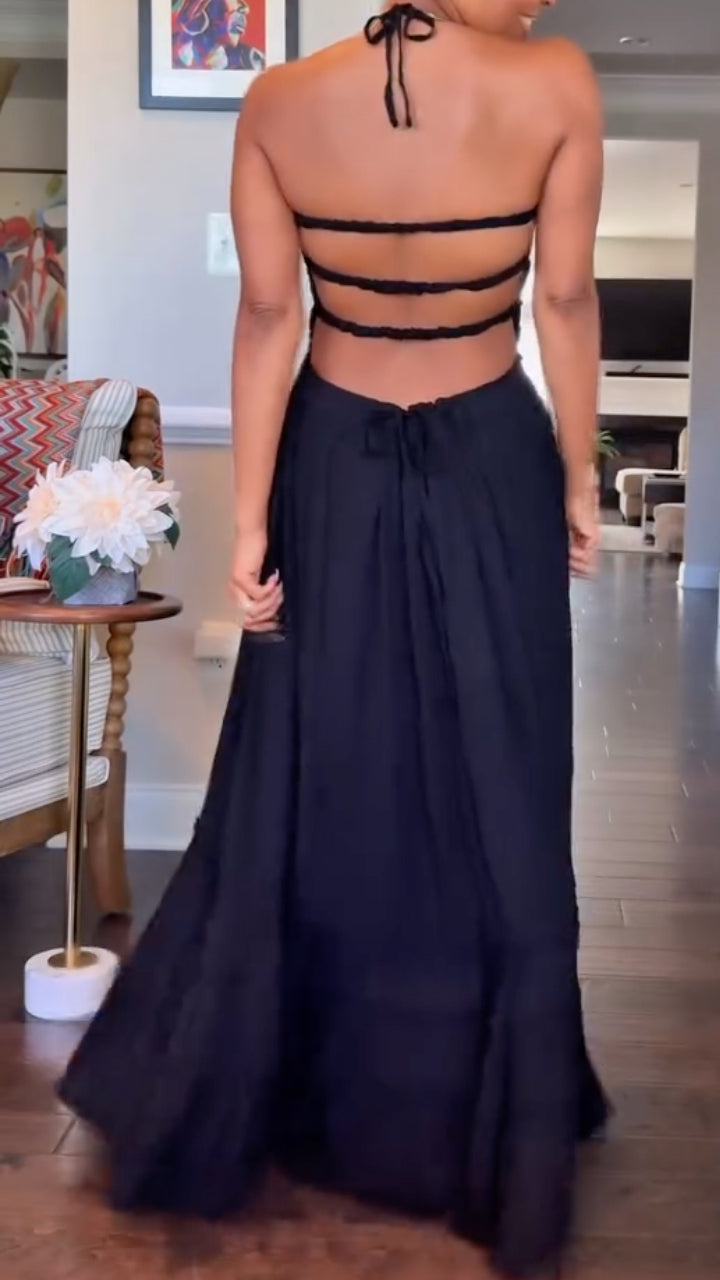 Halter Neck Tiered Maxi Dress