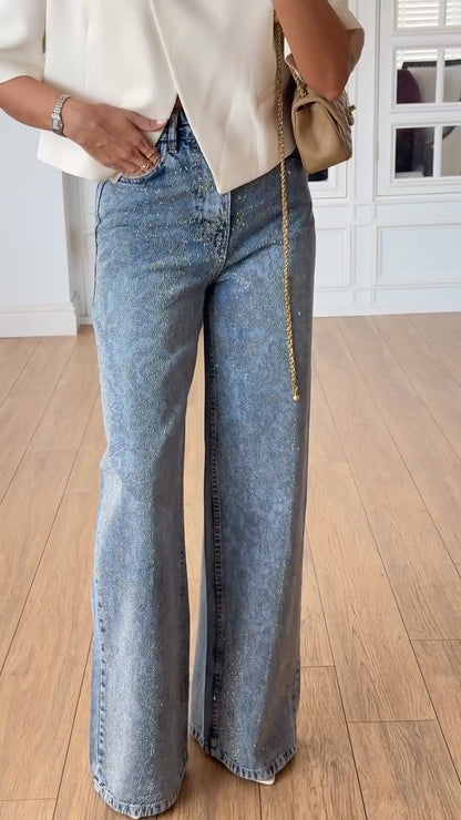 Crystal Embellished Wide Leg Jeans