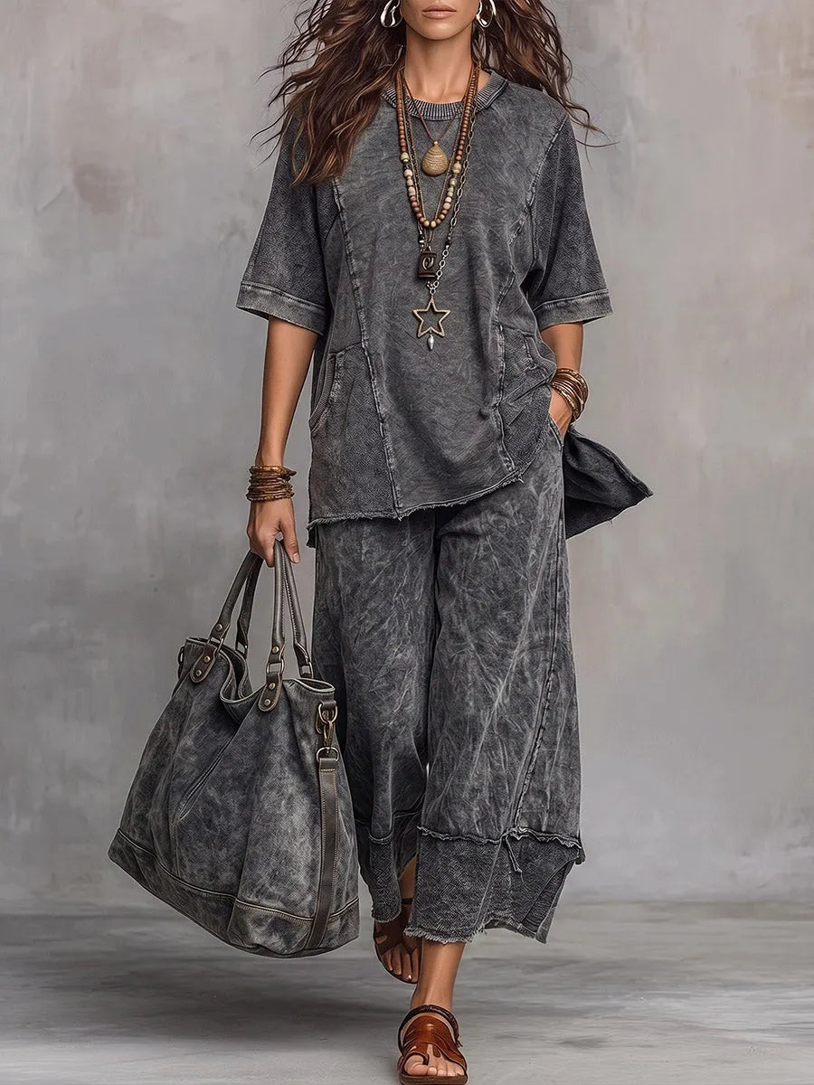Vintage Art Comfortable Fabrics Patchwork Cotton Sweatshirt Set