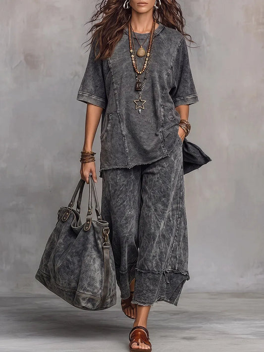 Vintage Art Comfortable Fabrics Patchwork Cotton Sweatshirt Set