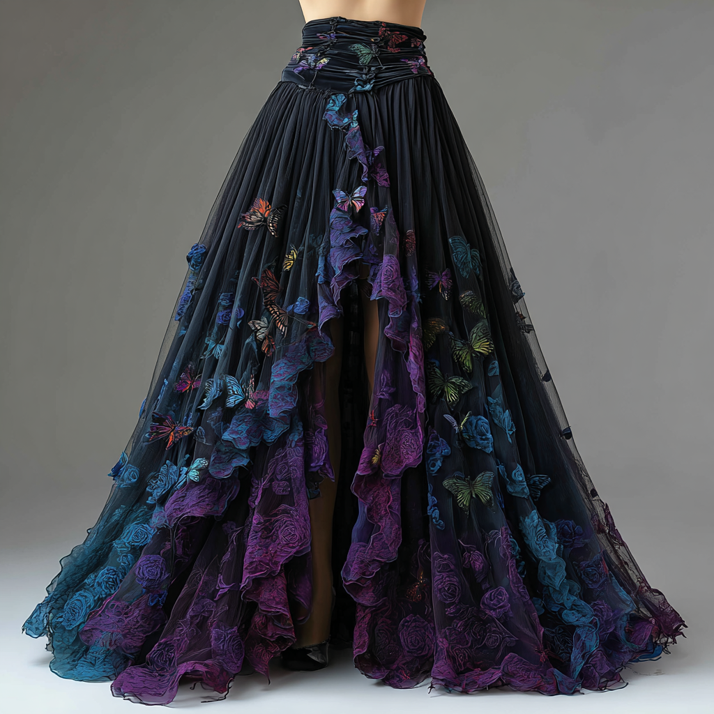 Elegant Patchwork Ruffle Skirt  9fe9
