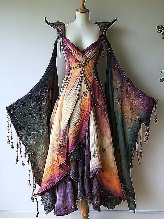 Women's Halloween exaggerated contrasting color cape dress ccf2