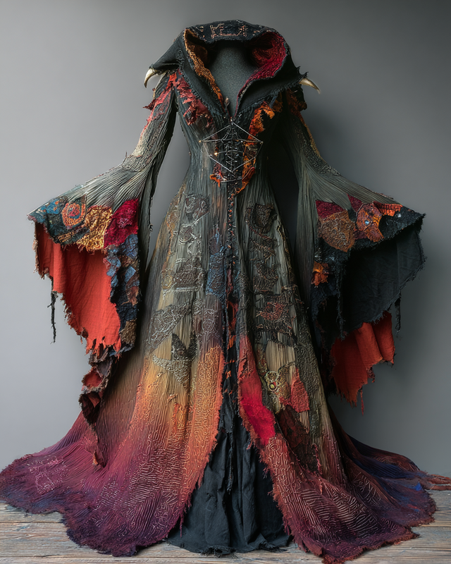 Cosplay Halloween Exaggerated Contrasting Cape Coat Dress 25ae