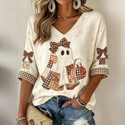Women's Halloween Ghost Pattern Casual Mid-sleeve T-shirt