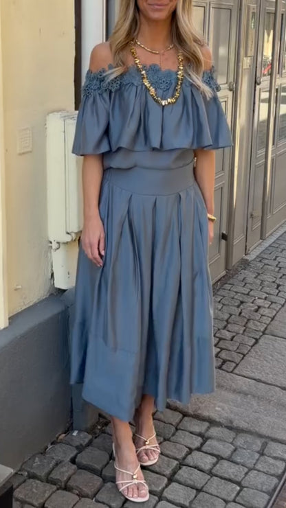 Slate Blue Off-Shoulder Two-Piece Set