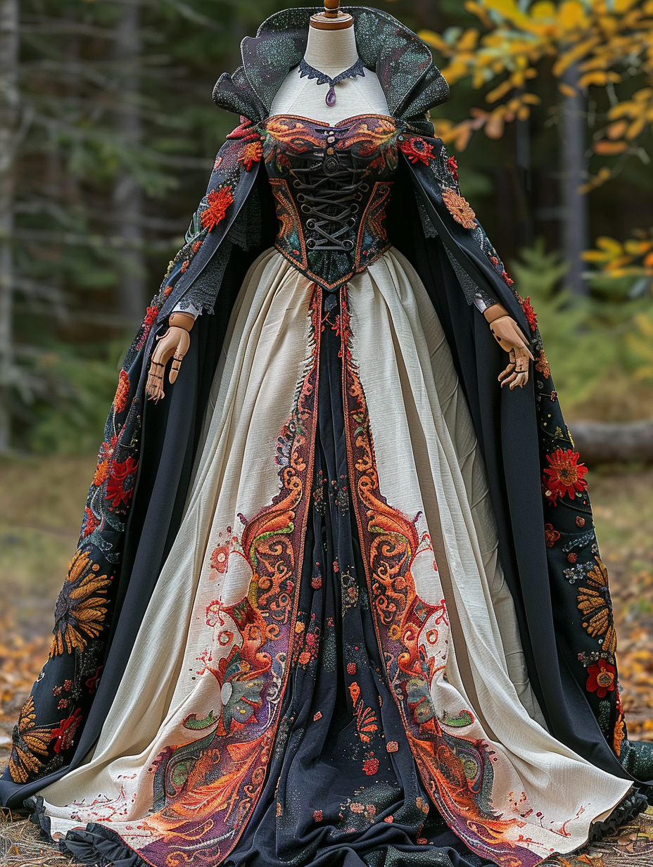 WOMEN'S HALLOWEEN PARTY CONTRAST COLOR LOOSE WIDE SLEEVE CAPE DRESS c07b