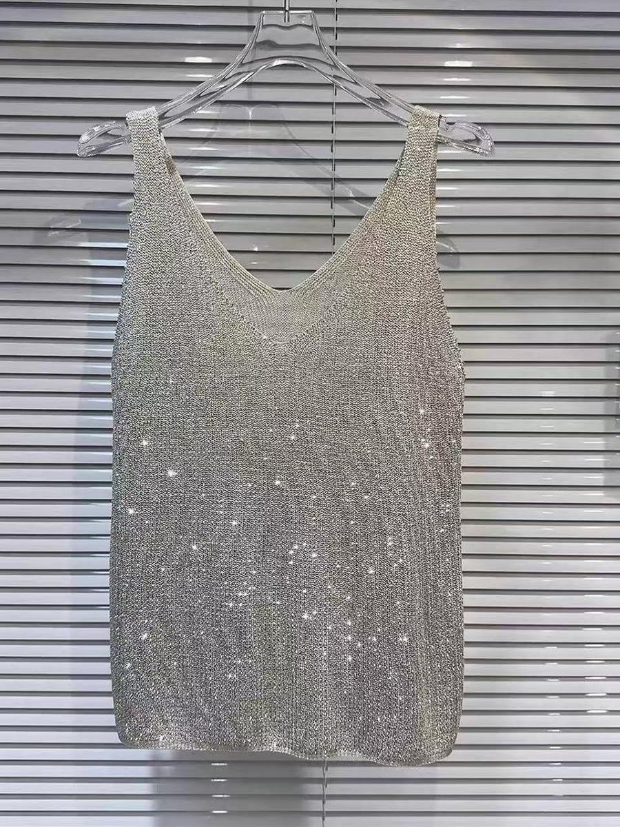Stylish, Sparkling Rhinestone Knit Vest