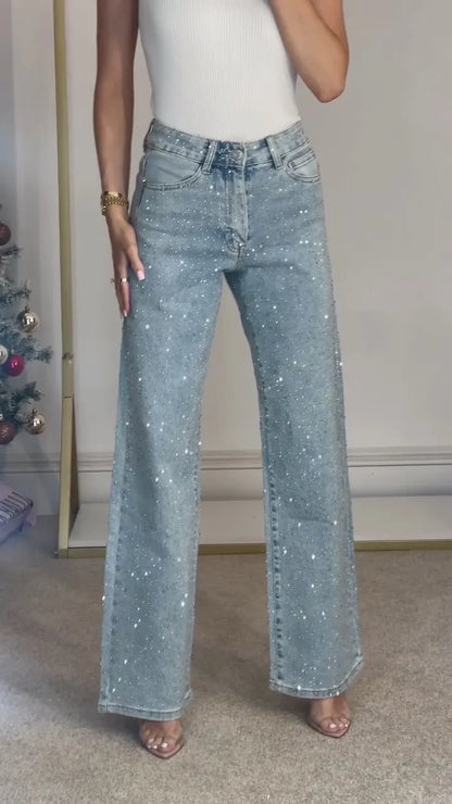 Textured Speckled Straight Leg Jeans