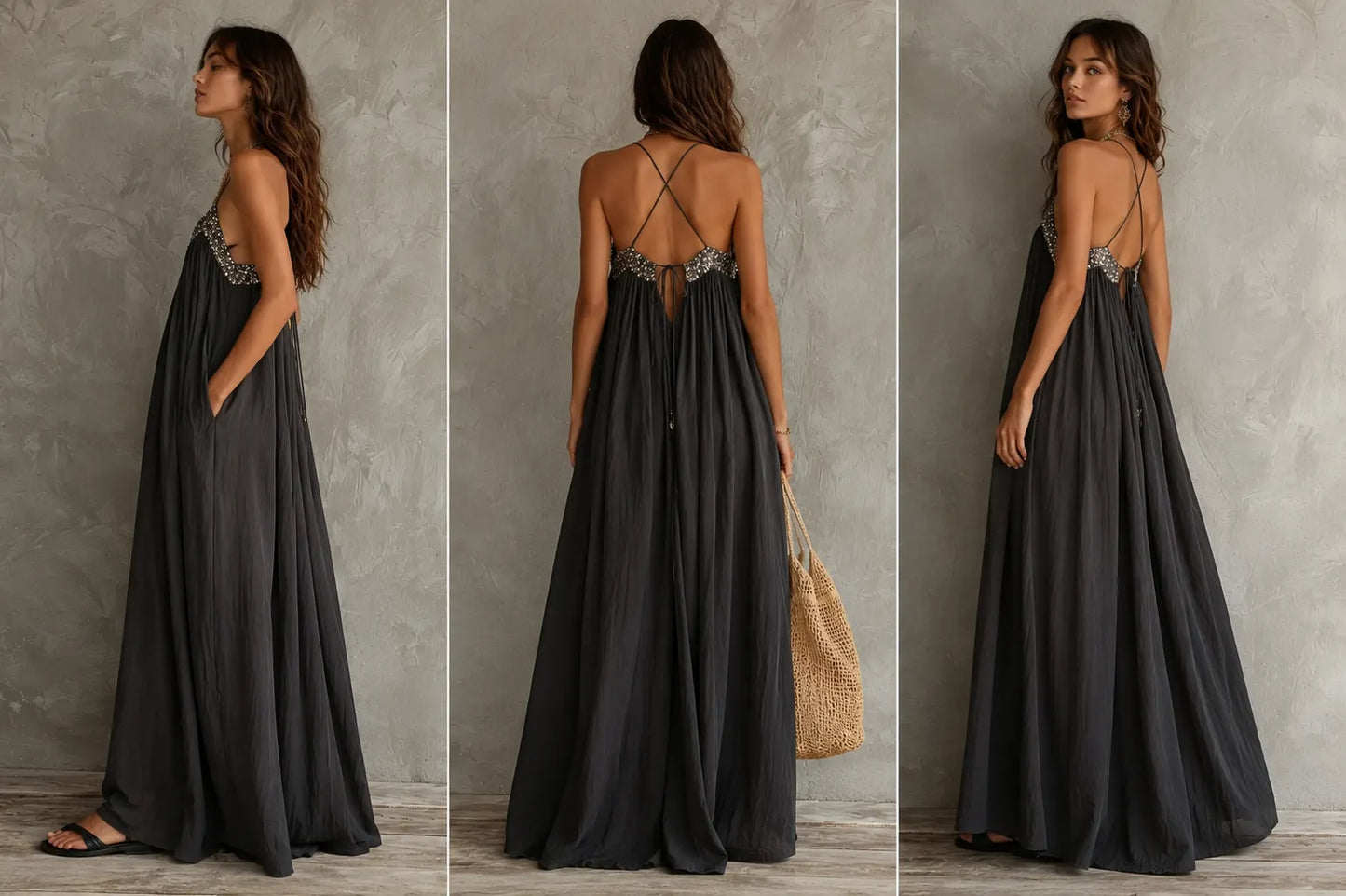 Sequin Spaghetti Strap Loose Maxi Dress
