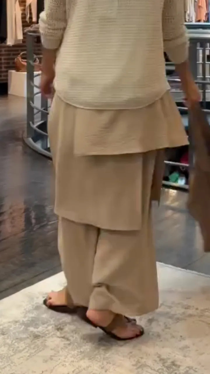 Women's multi-layered faux two-piece casual wide-leg pants