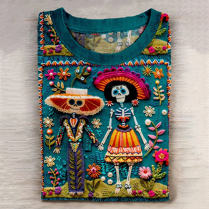 Mexican Catrina Day Of The Dead Sugar Skeleton Inspired Cotton Graphic T-Shirt