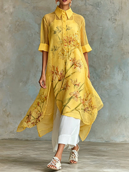 Casual Floral Short-Sleeve Midi Dress & Slip Dress Two-Piece Set