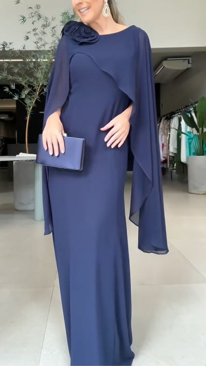 Formal Chiffon Evening Gown with 3D Flower
