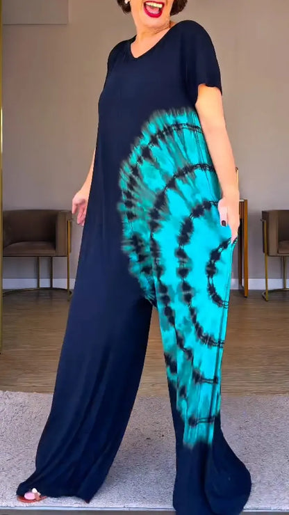 Black Tie-Dye Wide-Leg Jumpsuit