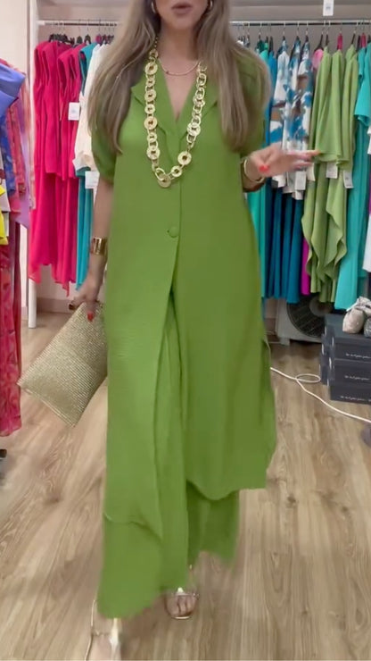Longline Shirt & Wide Leg Pants Co‑Ord Set