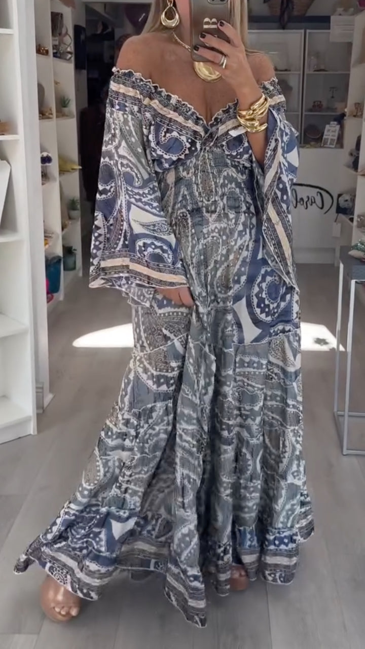 Boho Paisley Print Tiered Maxi Dress