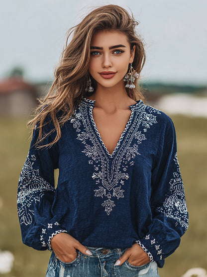 Women's Floral Art Print Flowy Linen Blend Tunic