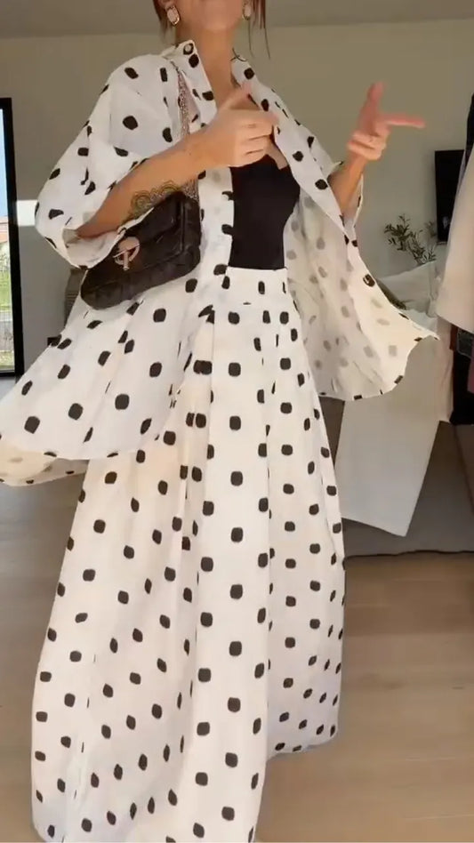 Polka Dot Oversized Blouse & Wide Leg Pants Set