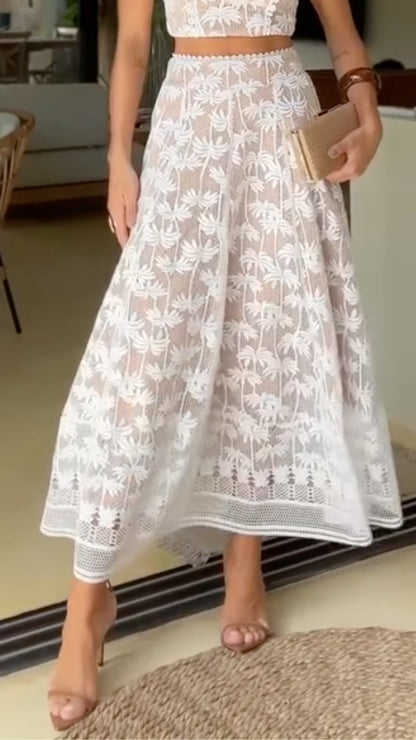 White Palm Tree Lace Co-Ord Set