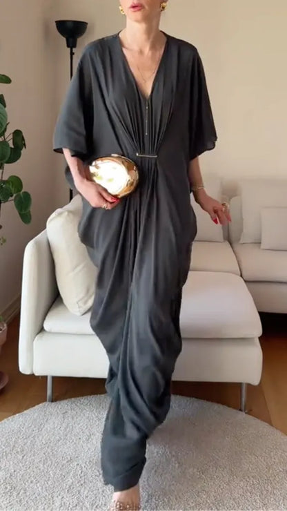 V Neck Batwing Sleeve Asymmetrical Hem Dress