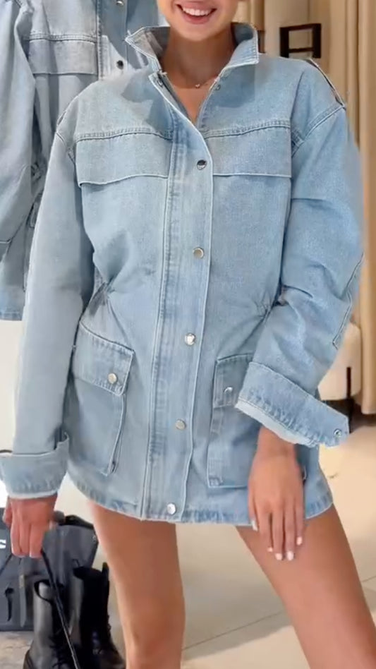 Light Blue Oversized Denim Utility Dress