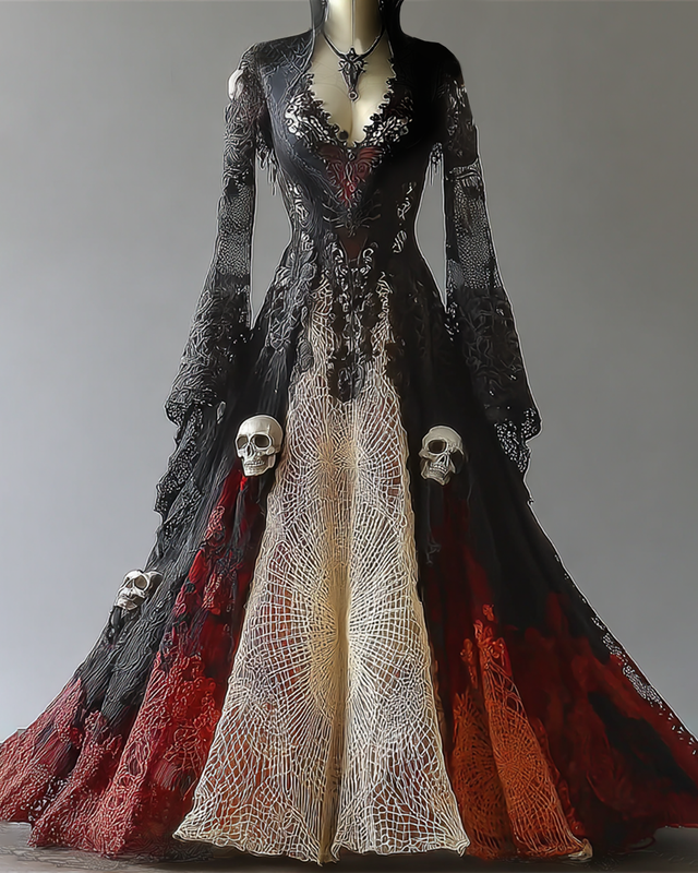 Women's Halloween themed embroidered dress 0d35
