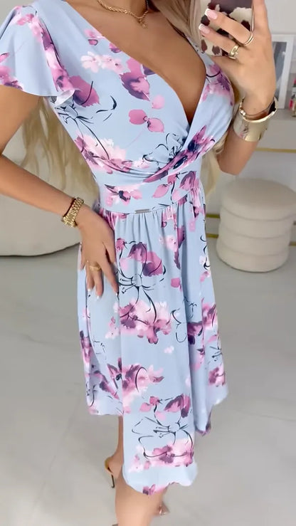 Premium Knit &  V-Neck Long Sleeve Midi Dress