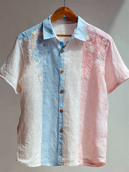Classy Floral Trans Flag Colorblock Linen Shirt