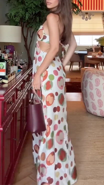 Strapless Cherry Print Maxi Dress