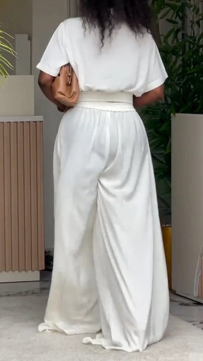 White Satin Cinched-Waist Co-Ord Set