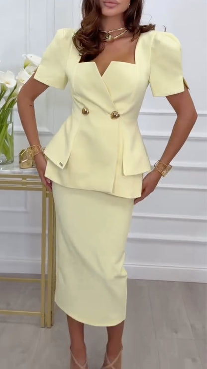 Peplum Blazer Top & Pencil Skirt Set
