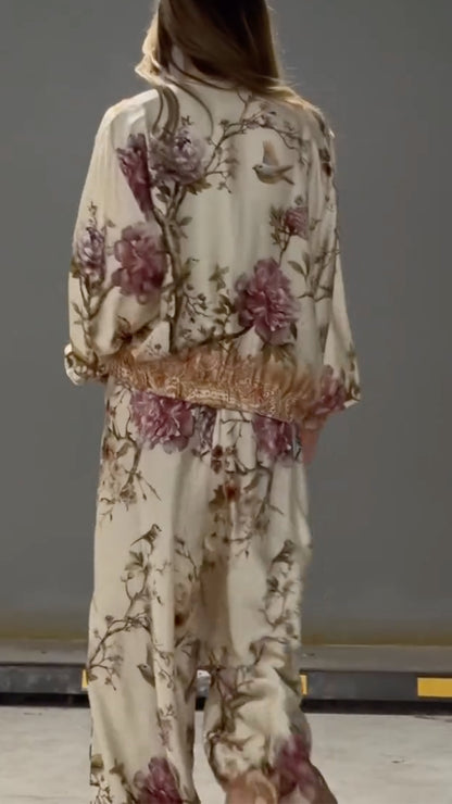 Women's Round-Neck, Cropped, Printed Casual Set
