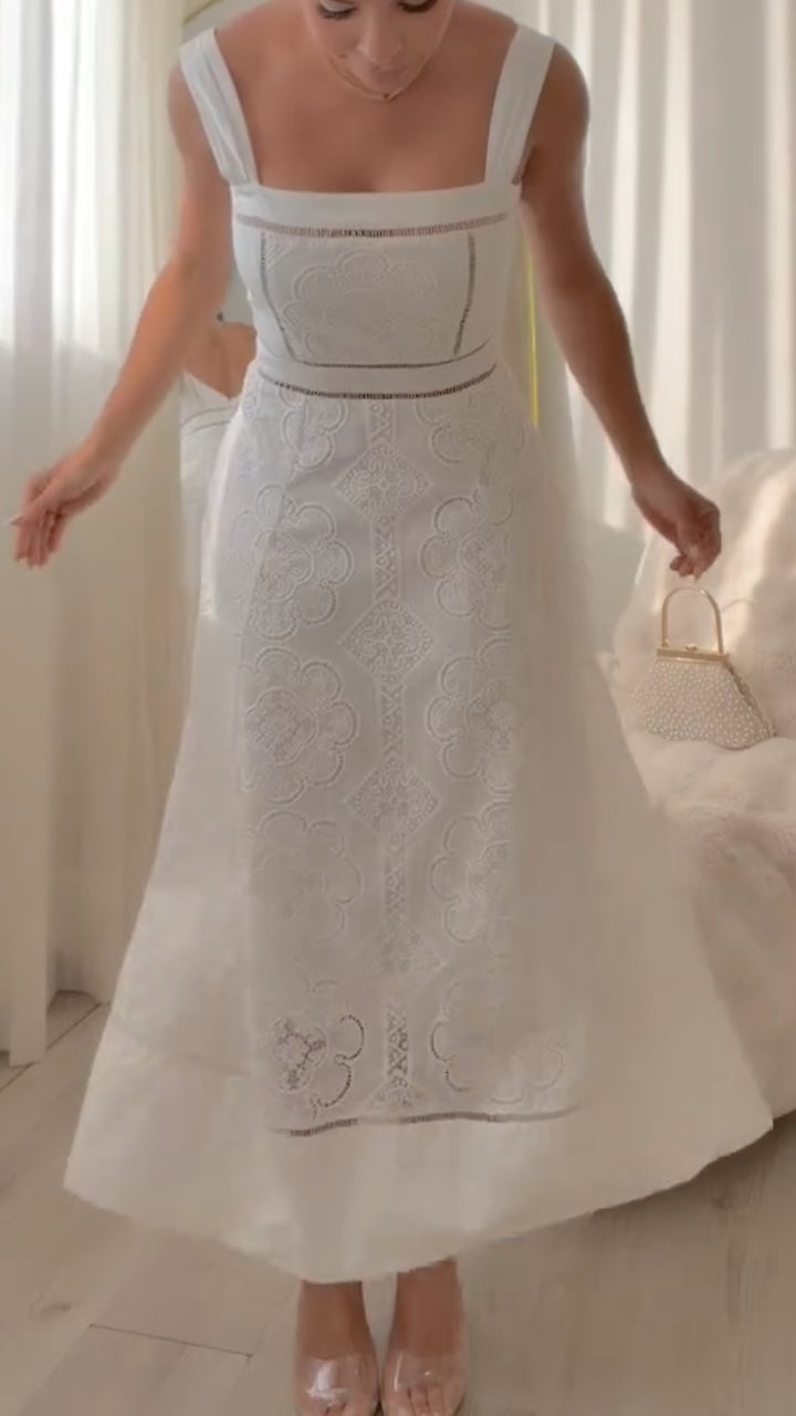 White Embroidered Midi Dress