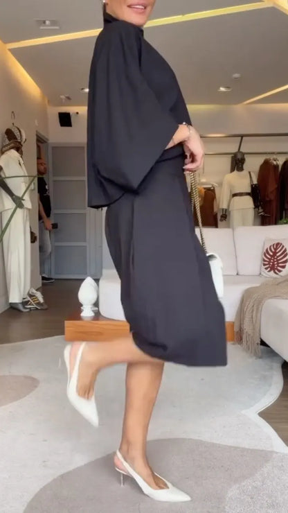 Turtleneck Batwing Sleeve Culotte Two‑Piece Set